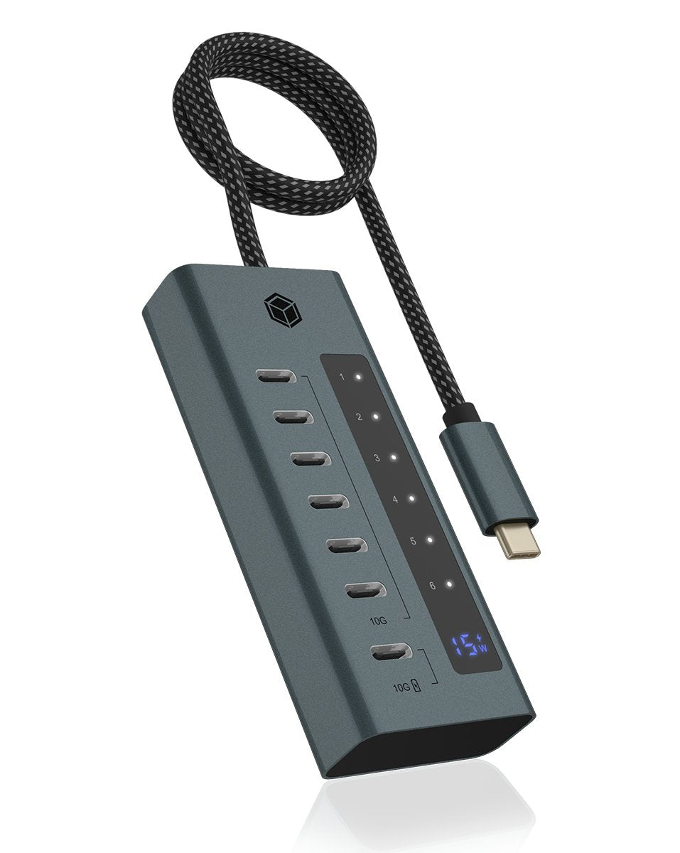 EAN 4250078139843 - ICY BOX IB-HUB1457-C31 USB 3.2 Gen 1 (3.1 Gen 1) Type-C 10000 Mbit/s Azul, Gris imagen 1