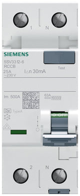 Siemens Fi-Schalter 2x25a 5sv33126 Typ A 25a 1+N-Pol 30ma 230v 2te