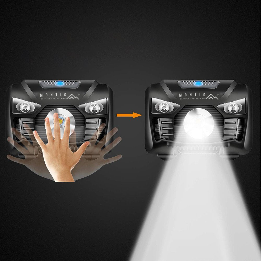 Linterna  Montis Akumulatorowa Latarka Naglowna Z Sensorem Mt001 Negro Con Diadema Led