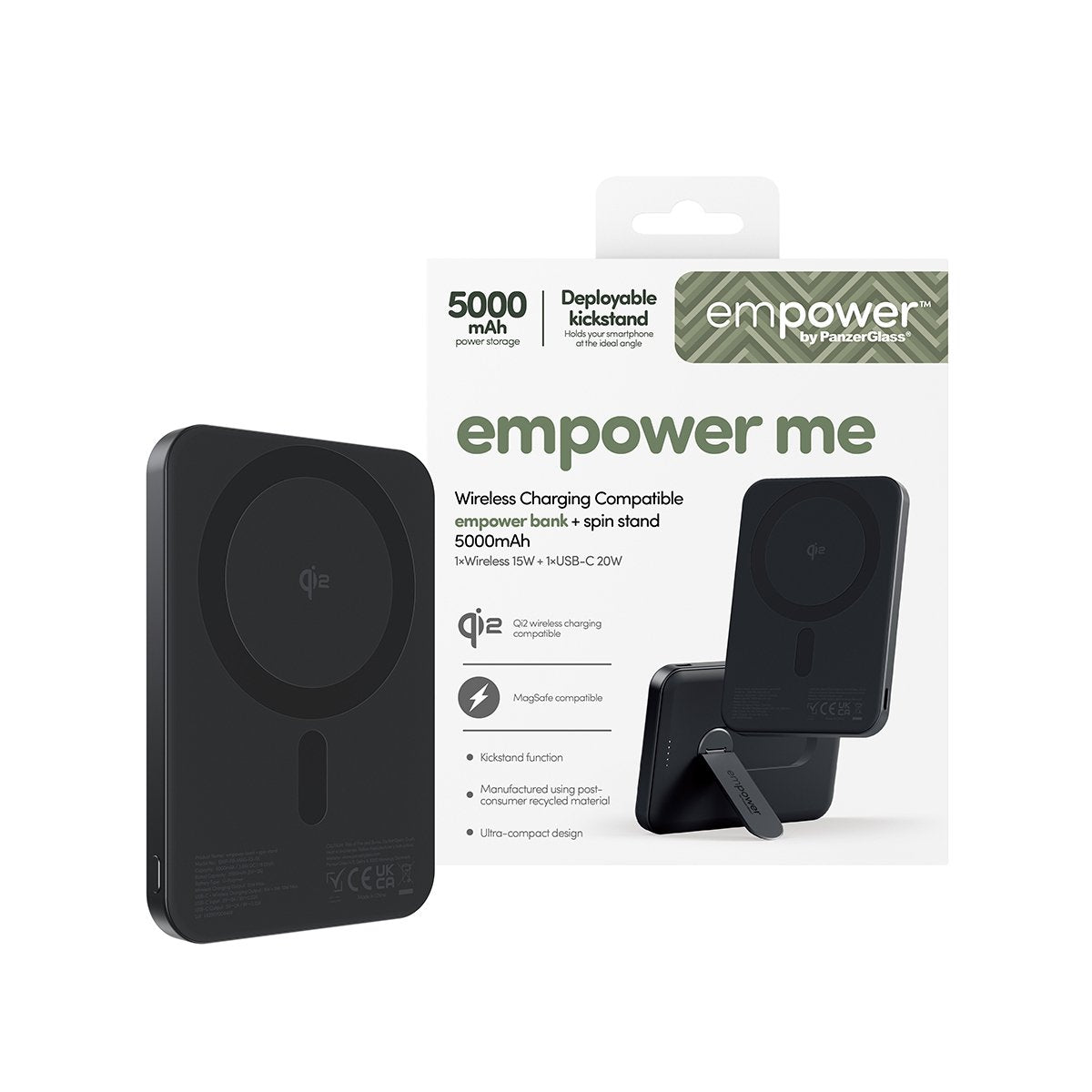 Panzerglass Empower By ® Empower Bank W. Spin Stand  5000mah  Space Black Negro