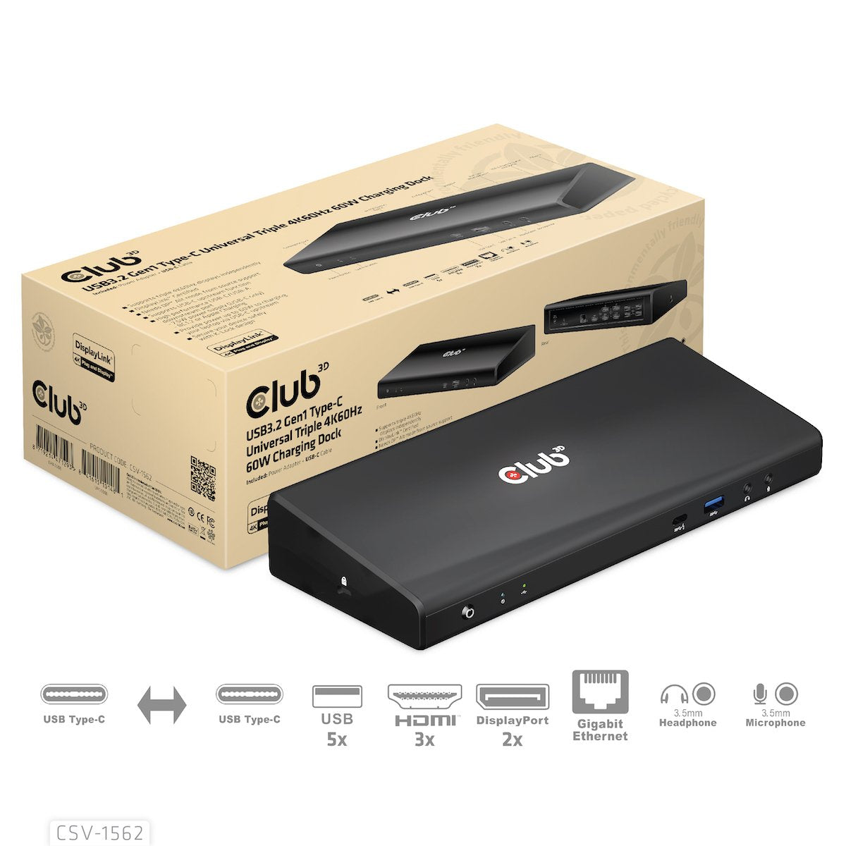 EAN 8719214471293 - CLUB3D CSV-1562 base para portátil y replicador de puertos Acoplamiento USB 3.2 Gen 1 (3.1 Gen 1) Type-C  imagen 6