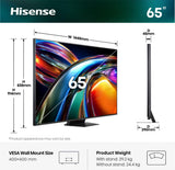 164,0cm 65" (3840x2160) Hisense 65ur9ds Smart Tv 4k Rgb Miniled 6ms 170hz Hdmi Usb-C Lan Hdr Vesa Wifi Bluetooth Black Grey