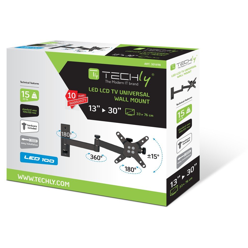 Techly Ica-Lcd 104bk Soporte De Pared Para Pantalla Plana 76,2 Cm (30") Negro