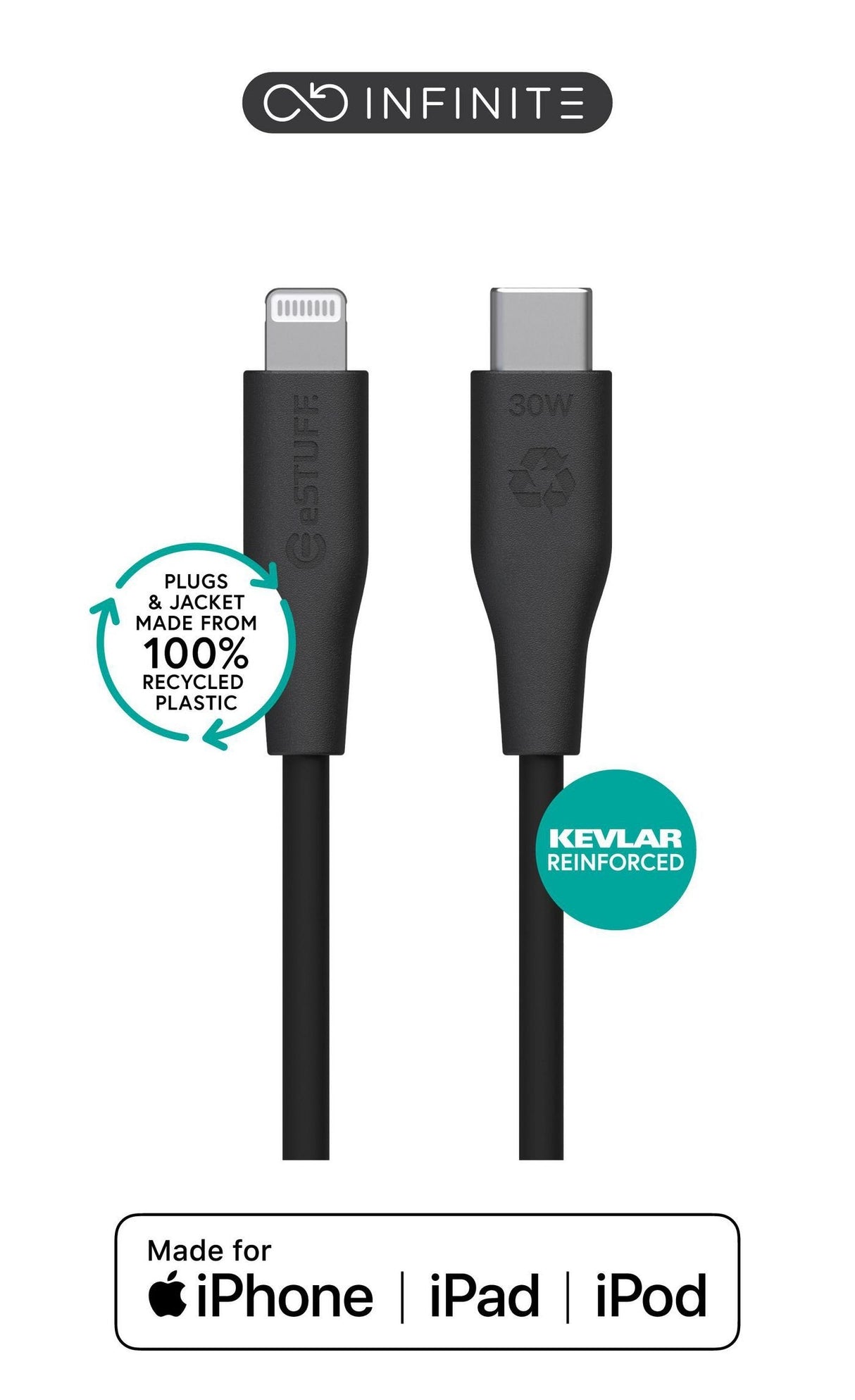 Infinite (Grs) Usb-C To  Lightning Cable Mfi 1m Black.