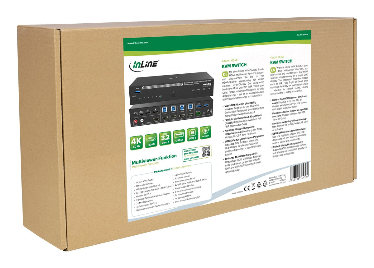 Inline Kvm Switch, 4x1 ,Hdmi 4k/60hz, Muiltiviewer, Usb 3.2 Hub