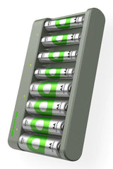 Cargador Gp Recyko E821  De 8 Celdas Redondas + 4xaa 2100mah/ 4xaa 850mah
