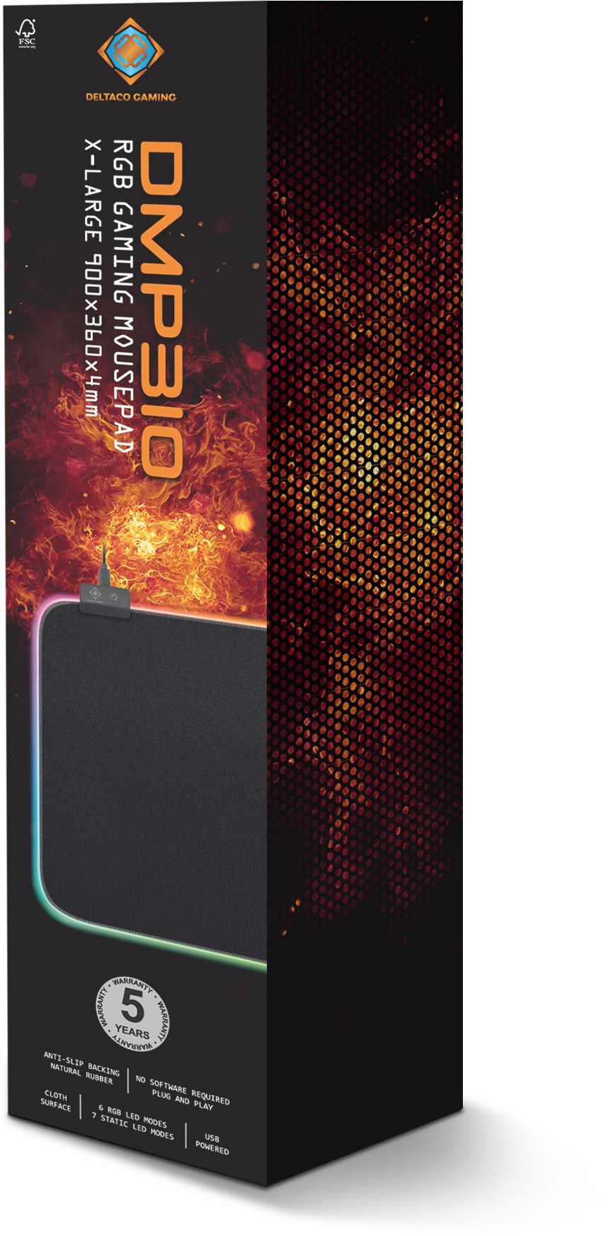 Deltaco Dmp310 Gaming Mauspad Rgb M. 13 Led-Modi Schwarz