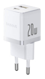 Palm Fast Charger C+U 20w Eu Moon White (With Baseus Mini White Cable Usb-C To Usb-C 60w (20v/3a) 1m Moon White)
