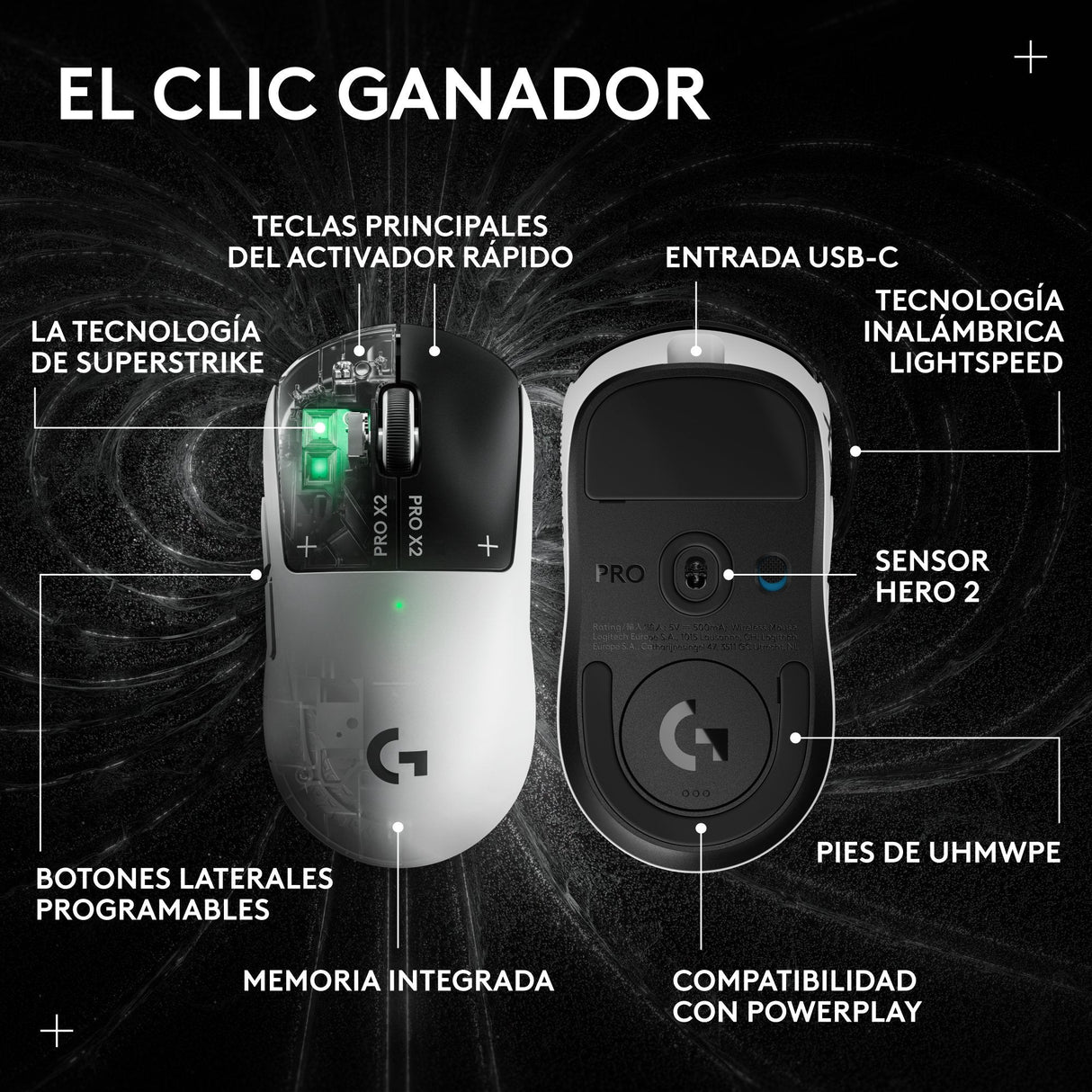 Ratón Logitech G Pro X2 Superstrike  Óptico Inalámbrico 2.4 Ghz Receptor Usb De Logitech Lightspeed