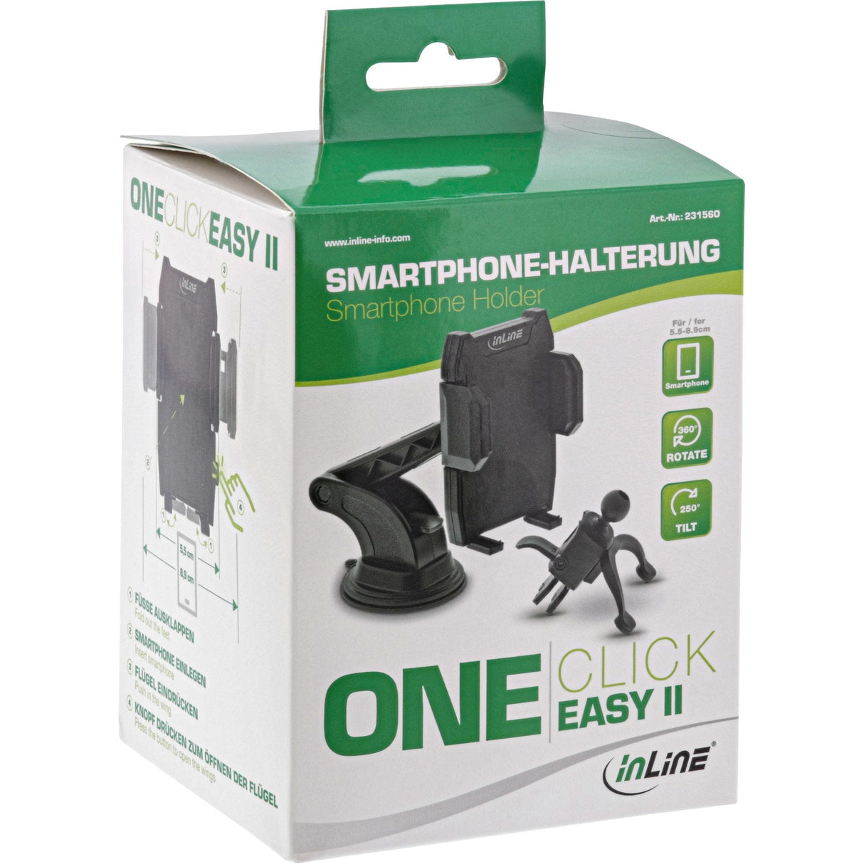 Inline Smartphone Windshield Soporte Coche Con Ventosa Para Rejilla De Ventilación, One Click Easy Ii, Universal
