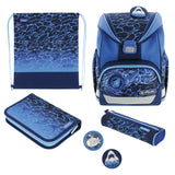 Mochila Escolar Herlitz Ultralight Azul, Estuche Estudiante Con 16 Piezas, Mocasines Ovalados, Bolsa De Deporte, 2 Aplicaciones 50046164