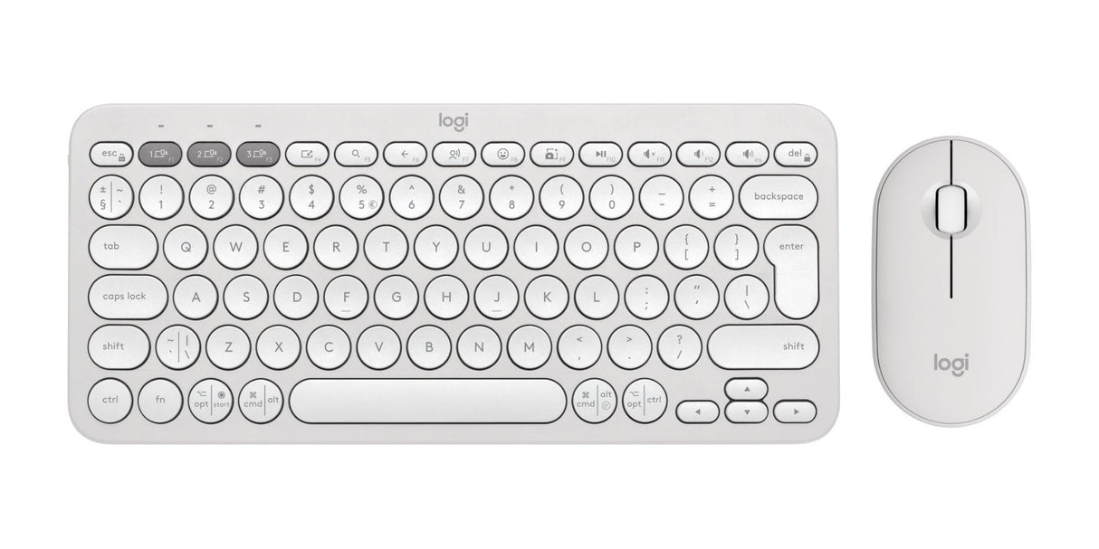 Teclado Inglés + Ratón Logitech Pebble 2 Combo Rf Wireless + Bluetooth Qwerty Internacional De Ee.Uu. Blanco