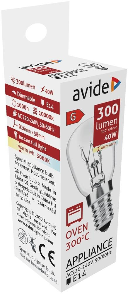 Avide Ofenlampe 300°C Leuchte 300lm 40w E14 Ww 3000k