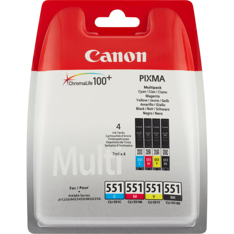EAN 4054189589807 - Canon CLI-551 cartucho de tinta 4 pieza(s) Original Rendimiento estándar Negro, Cian, Magenta, Amarillo imagen 1