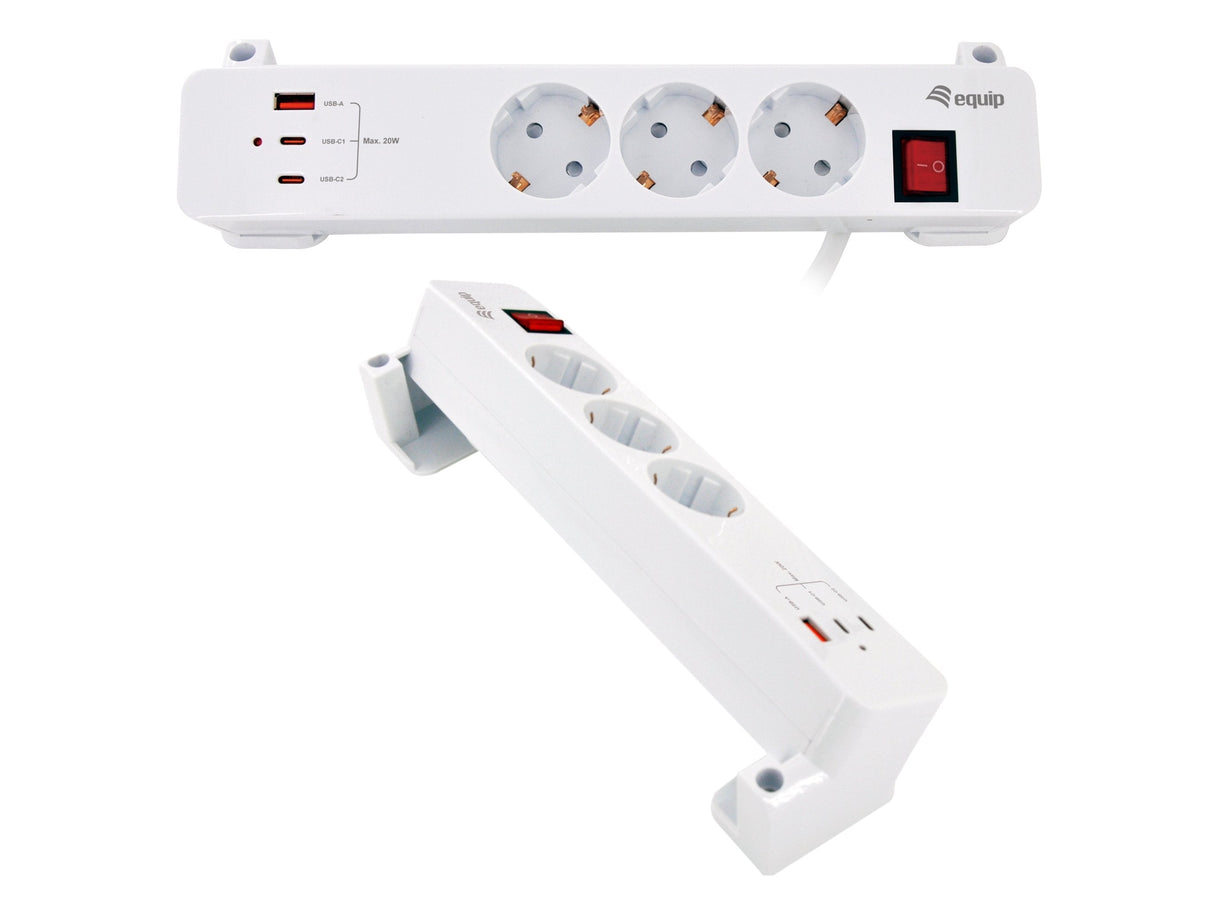 Equip Meckdosenleime 3xschuko 2xusbc Usba+Switch Cl Pla.