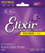 Cuerdas De Guitarra Acústica Elixir Strings De Bronce En Proporción 80/20 Con Recubrimiento Polyweb, Calibre Ligero (.012-.053)
