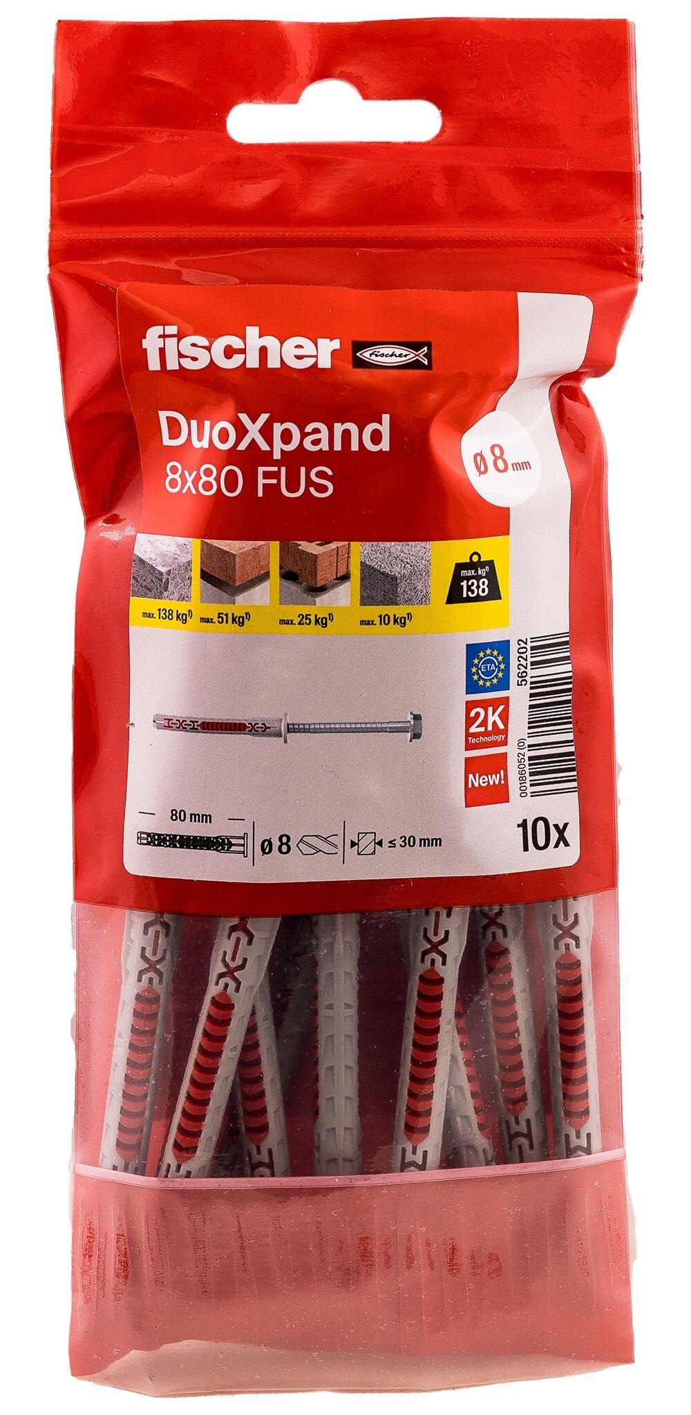 Tacos De Expansión Duoxpand Fus Ø8 X 80 Mm + Tornillos Ø6 X 87 Mm, Bolsa 10 Uds