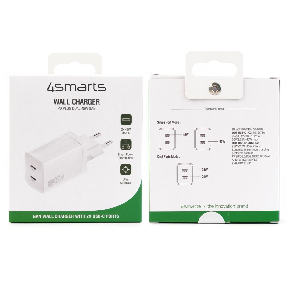 Cargador 4smarts Pdplug Dual 45w Gan 2c Blanco