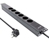 Regleta Inline 19", Contacto Protector De 6 Vías 2m, Negro