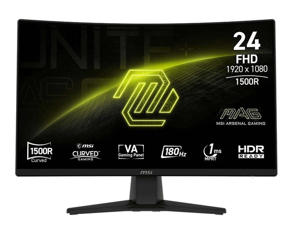 Msi Mag 242c 23.6" Va Fhd Curvo 1500r 180hz 1ms Hdmi Dp Headphone Out Tilt Black