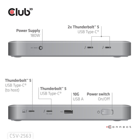 EAN 8719214473495 - CLUB3D CSV-2563 hub de interfaz Thunderbolt 5 120000 Mbit/s Plata imagen 8