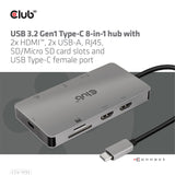 Club-3d Multistream Hub Usb 3.2 Gen1 Usb-C-> 2xhdmi, 2xusba, 1xsd, 1xmsd, 1xrj