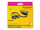 Cable De Adaptador Delock Easy-Usb 2.0, Conector Usb-A> 2x En Serie Rs-232 Rs-232, Black Cable, 0.6 Metros 63950