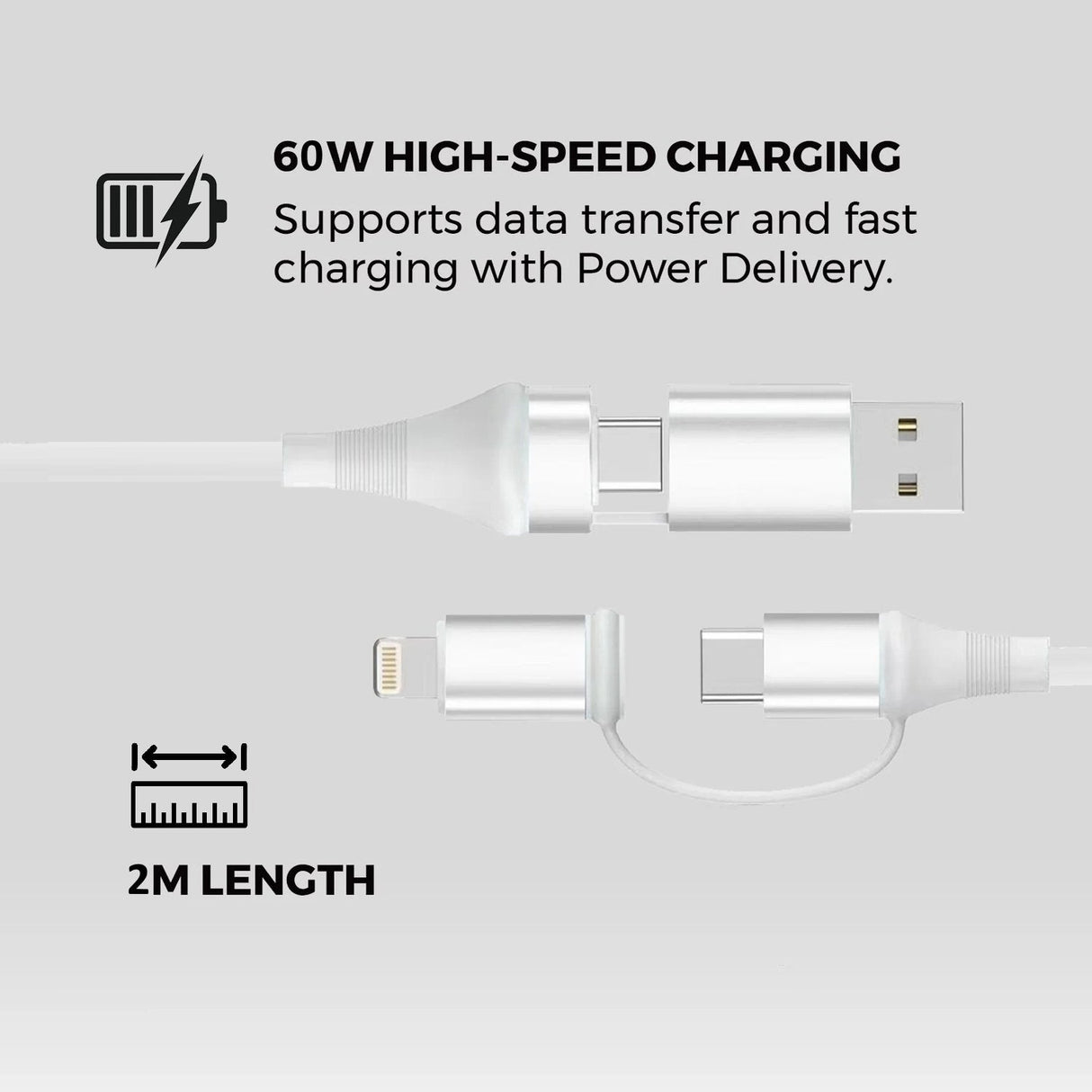 Cable Ewent Ec1076 Usb-C 4 En 1 - 60w - 2 Metros - Usb-C, Usb-A, Lightning - Blanco