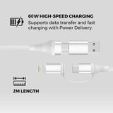 Cable Ewent Ec1076 Usb-C 4 En 1 - 60w - 2 Metros - Usb-C, Usb-A, Lightning - Blanco