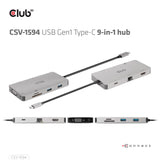 Club3d Usb-9-In1-Hub Usb-C > Hdmi/Vga/2xusb/Usb-C/Rj45/Sd Retail