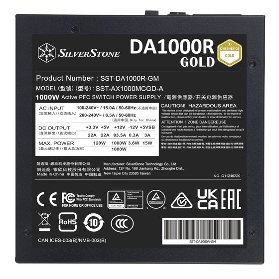 Fuente De Alimentación Silverstone Da1000r Gold - Cybenetics Gold, Modular, Pcie 5.0 1000w, Sst-Da1000r-Gm
