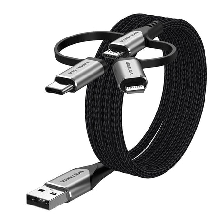 EAN 6922794752863 - Vention CQJHG cable de teléfono móvil Gris, Negro 1,5 m USB A Lightning + micro-USB B + USB C imagen 2