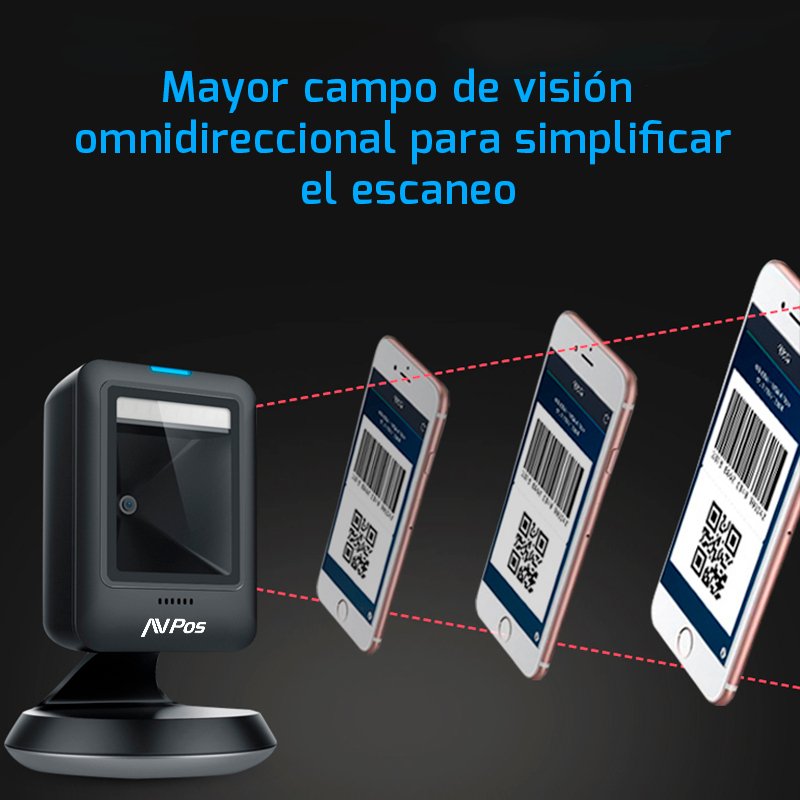 Avpos Avp-630-2d Lector De Codigos De Sobremesa - Escaneo Automatico- Lectura De Codigos 1d, 2d Y Qr - Usb - Negro