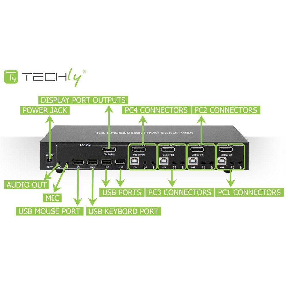 Techly Kvm Switch, 4 Port, Display Port 1.2