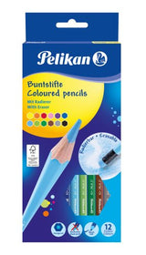 Pelikan Caja De 12 Lapices De Colores Borrables Hexagonales - Con Goma - Mina Antirotura - Certificacion Fsc