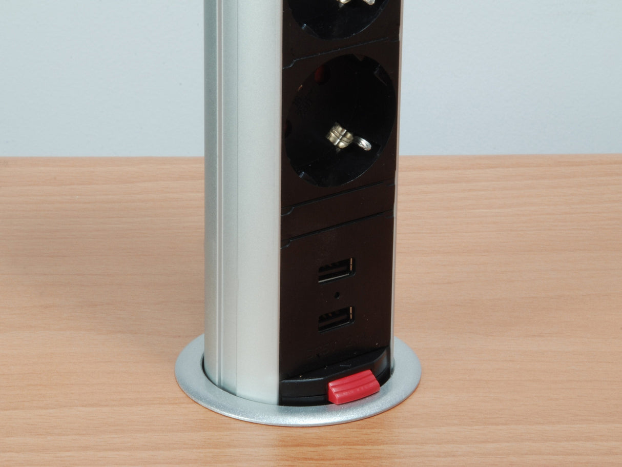 Regleta Equip Pop-Up  Para Mesa 3 Tomas + 2 Puertos Usb   Con Interruptor Aluminio  Diametro 60mm