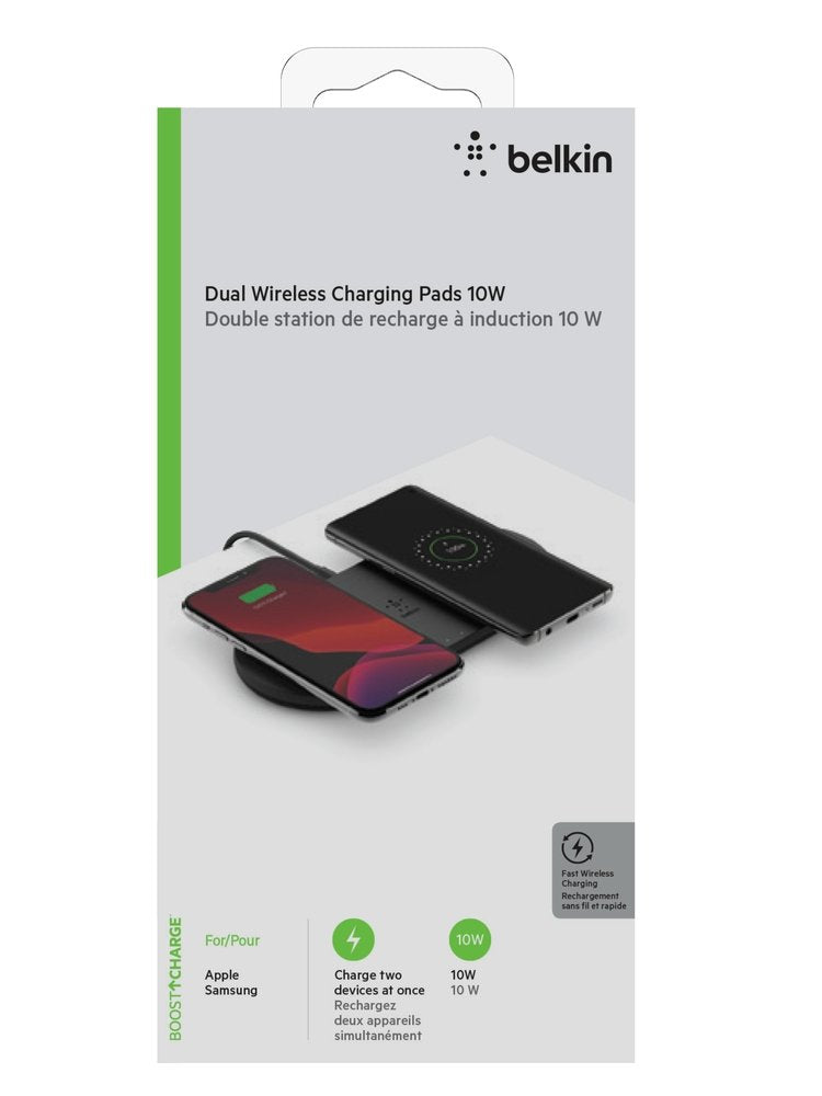 Base De Carga Inalámbrica Dual De Belkin 2x 10w Con Fuente De Alimentación, Negra