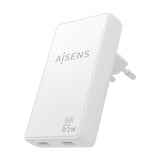 Aisens Cargador De Pared Gan Ultra Delgado 65w, 2xusb-C Pd3.0 Qc4.0, Blanco