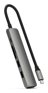 Satechi 6-In-1 Usb-C Slim Multiport Adapter - Aluminiowy Adapter Do Urzadzen Mobilnych Usb-C (Usb-C, 2x Usb-A, 4k Hdmi, Czytnik Kart Micro/Sd) (Gris)