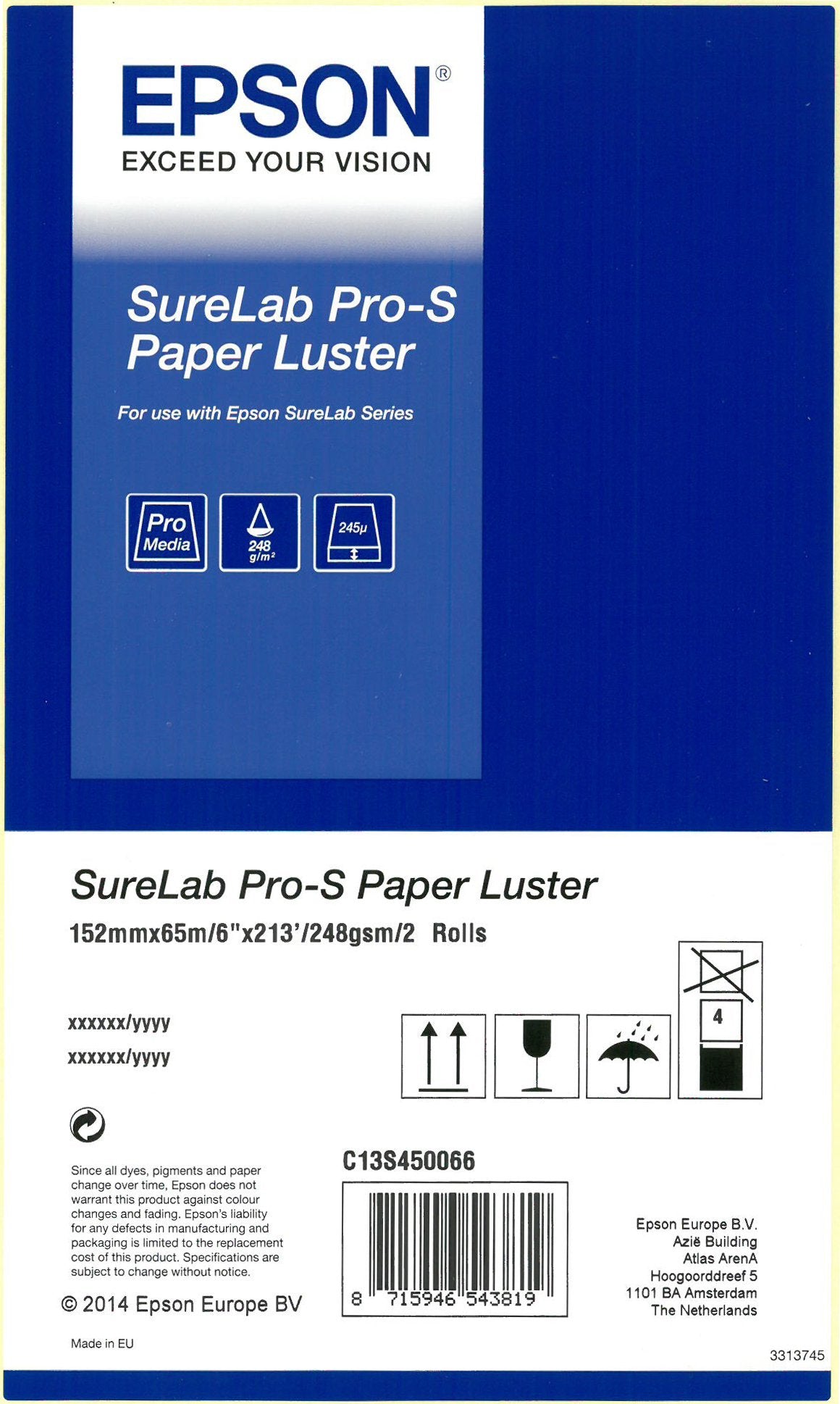 1x2 Epson Surelab Pro-S Paper Luster 152 Mm X 65 M 248 G Bp