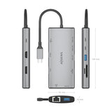 Aisens Usb-C Dock 10 En 1, Usb-C A 1xhdmi, 1xdisplayport, 1xrj45, 1xusb-A 10g, 1xusb-A 5g, 2xusb-C 10g, 1xusb-C Pd100w, 1xsd, 1xmicro Sd, Gris, 20cm
