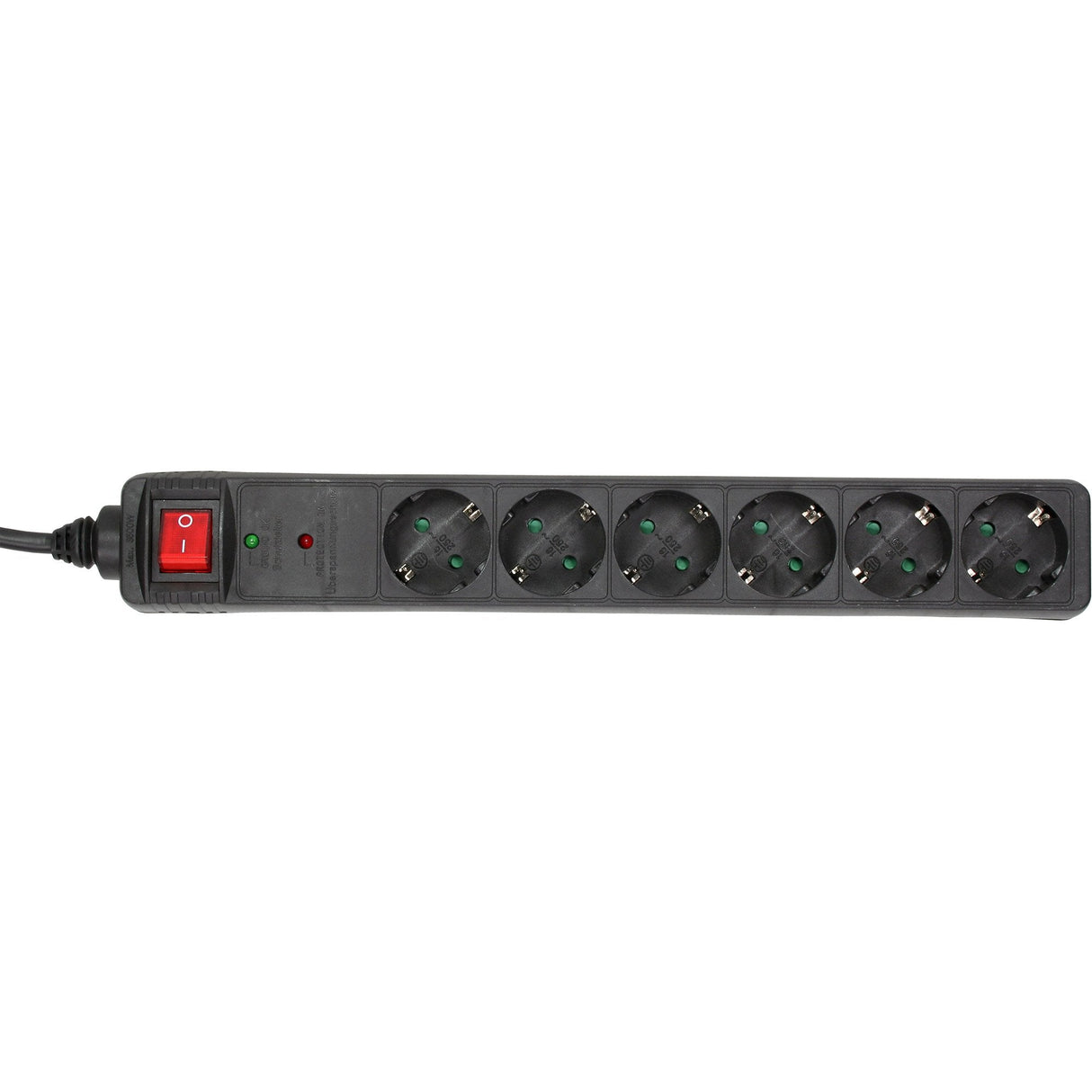 Inline Regleta 6 Tomas Con Protección 6x Tipo F Con Interruptor Negro 1.5m