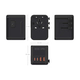 Aisens Adaptador Enchufe Universal Para Viaje Eu/Usa/Uk/Au Con Cargador Usb Gan, 2xusb-A Qc3.0, 2xusb-C Pd3.0 25w, Negro