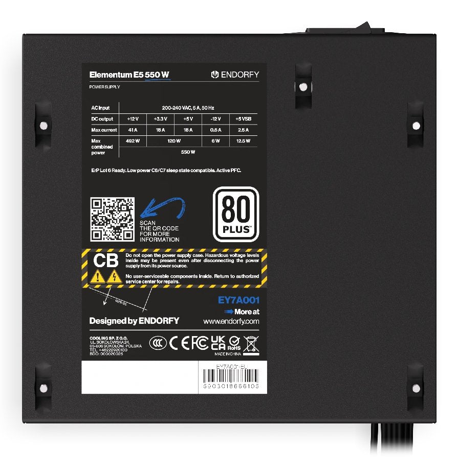 EAN 5903018666105 - ENDORFY Elementum E5 550W unidad de fuente de alimentación 24-pin ATX ATX Negro imagen 6