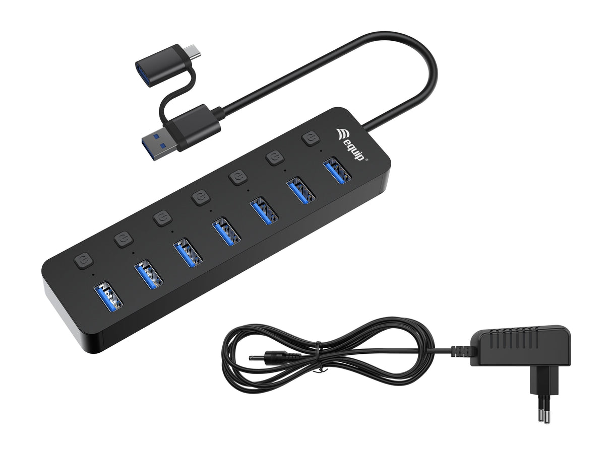 Equip Usb-Hub 7-Port 3.2 ->7x3.2 Inkl Usb-C Adaptador Negro