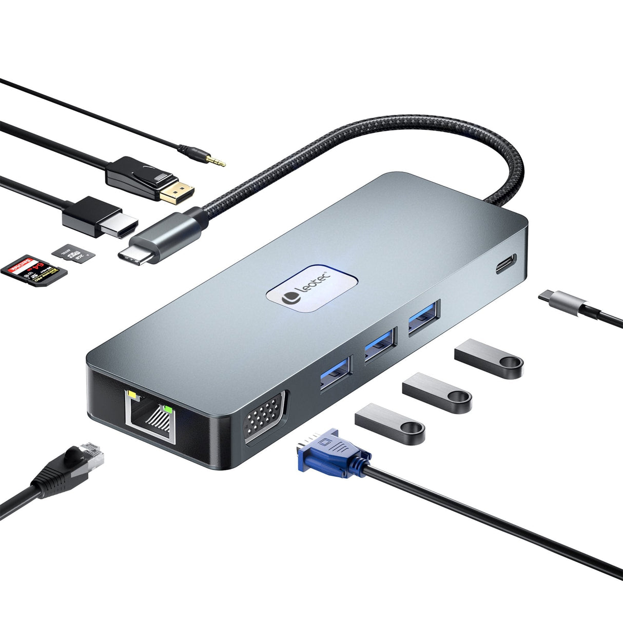 Leotec Docking Station 11-1 Plus 1usb-C Pd100 3usb3.2 Hdmi Vga Ggl Lectjsd Mcsd