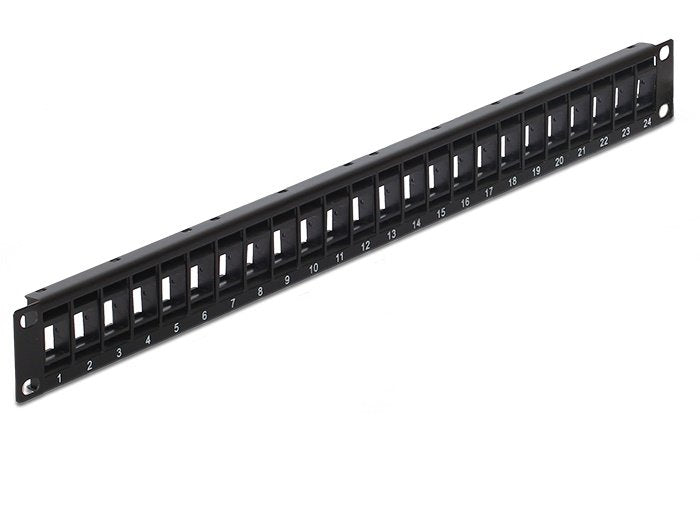 Delock 43340 Panel De Parcheo, Patch Panel Negro, Metal, Plástico, Montaje En Bastidor, 44 Mm, 11,5 Mm, 482,6 Mm