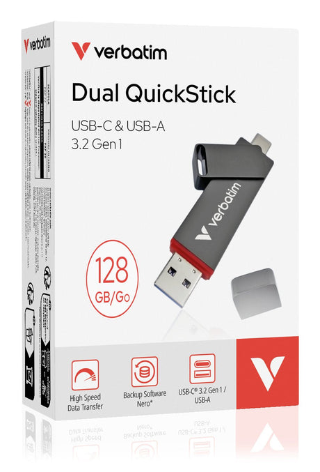 EAN 23942320401 - Verbatim Dual QuickStick unidad flash USB 128 GB USB Type-A / USB Type-C 3.2 Gen 1 (3.1 Gen 1) Gris imagen 2