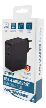 Ansmann Cargador Pared 247pd 1xusb 1xusb Type-C Pd 45w 4700ma