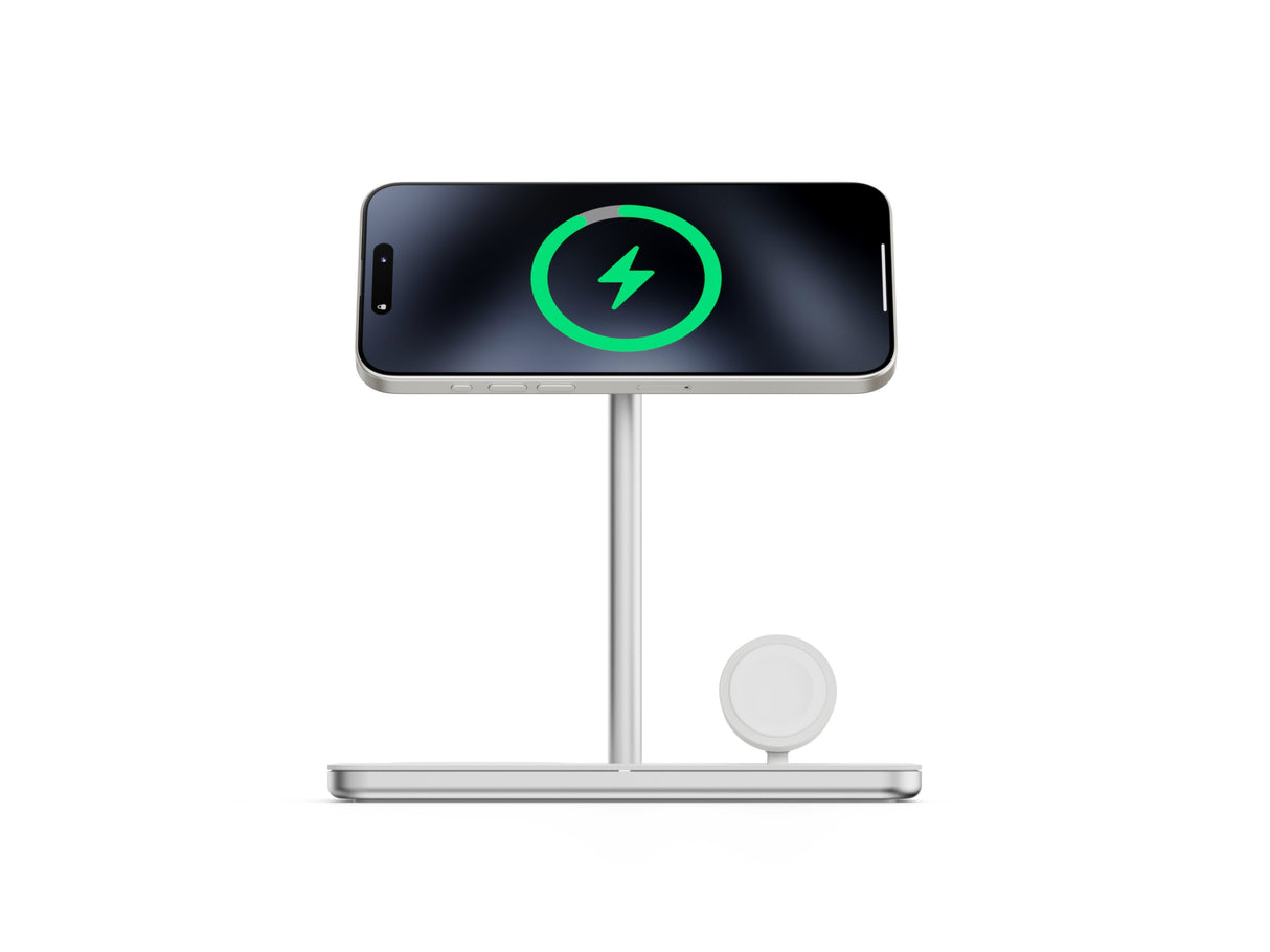 Soporte Base De Carga Inalambrico 3en1 Magsafe Plata Linq Carga Magnética Qi2/ Certificación Mfi Para Apple Watch